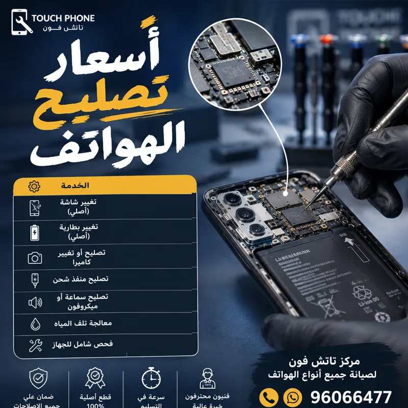 اسعار تصليح الهواتف في الكويت - تاتش فون فني تاتش فون يفحص هاتفا ويحدد تكلفة تصليح الهاتف في الكويت حسب نوع العطل والقطعة